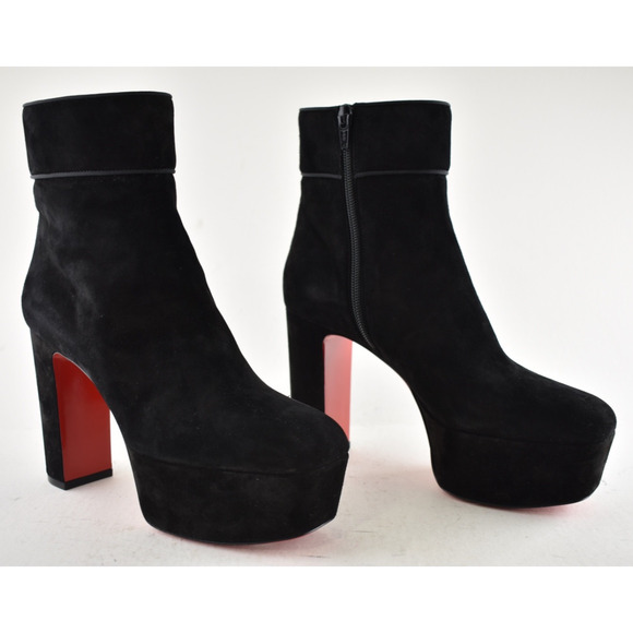 Christian Louboutin Protorlato 110 Black Suede Platform Block Heel Ankle Boot 37 - Picture 4 of 14